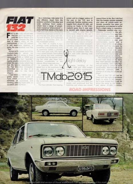 (-0-) FIAT 132 1 PAGE ARTICLE 1970'S ADVERT MAGAZINE CUTTING  30cm x 21cm