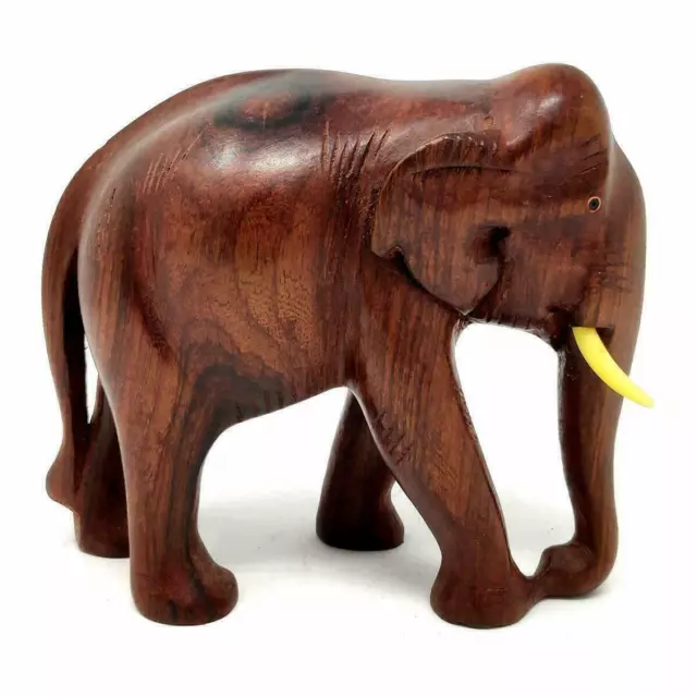 Statue d'éléphant en bois - Fabriquée à la main, Bois de rose - 16 cm de...