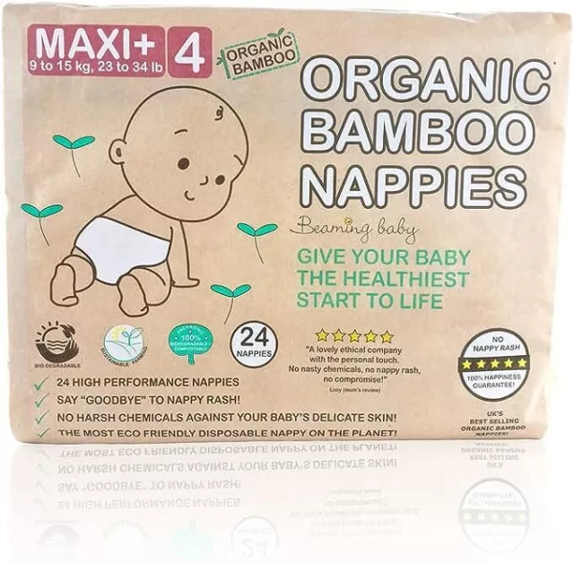 Beaming Baby Organic Bamboo Nappies Size 4 (9-15 kg, 24 nappies)-2 Pack