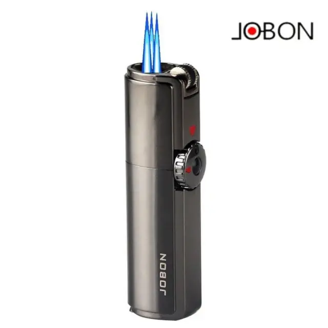 Jobon One Triple Torch Lighter Windproof Gas Butane Jet Flint Lighter 3 Nozzles