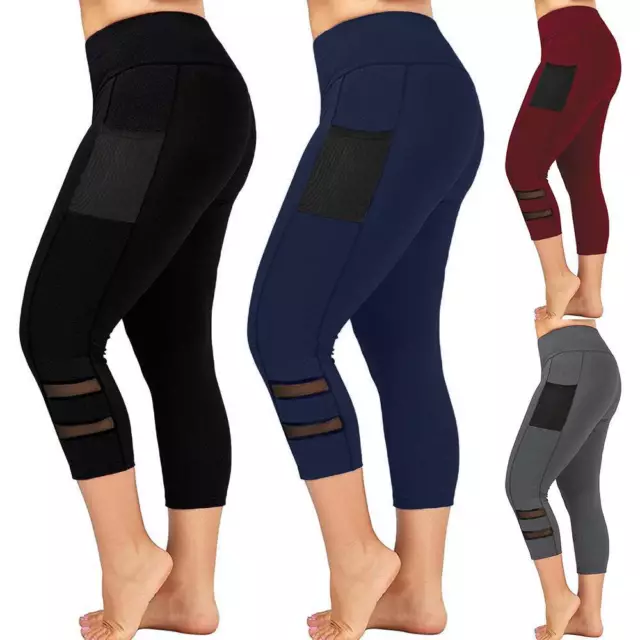 Damen 3/4 Capri Leggings Kurz Leggins Sport Yoga Fitness Jogginghose Capri-Hose