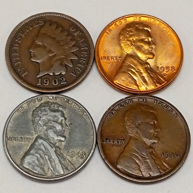 US COINS- Indian Head Penny, WW2 Steel Cent, Lincoln Wheat Cent Set- NO JUNK LOT
