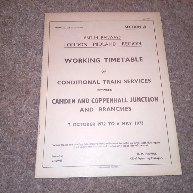 BRITISH RAIL LMR Conditional Train Services Timetable 1972 Camden ...
