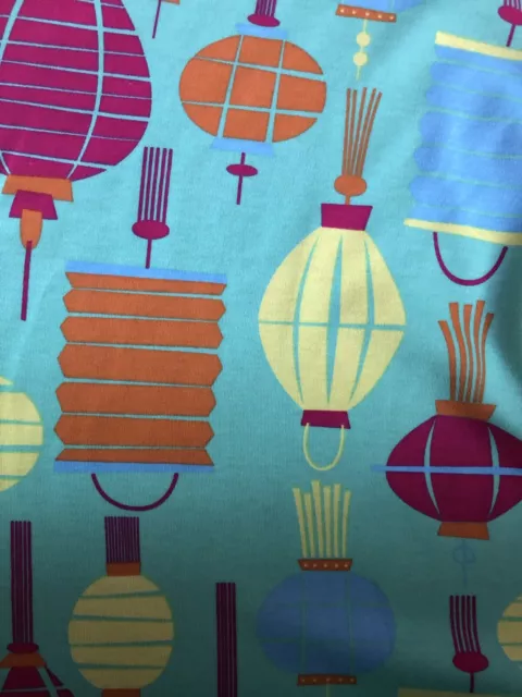 Cool Asian Lanterns Print 100% Cotton Interlock Fabric by the Yard