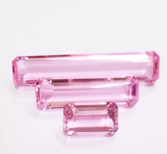 130 Cts 3 PC Quartz rose à facettes, forme de baguette rose Quartz rose de...