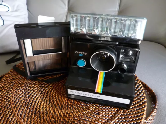 Cámara Polaroid SX-70 OneStep SE Negra a Rayas Arco Iris -- ¡Probada FiILM!¡!
