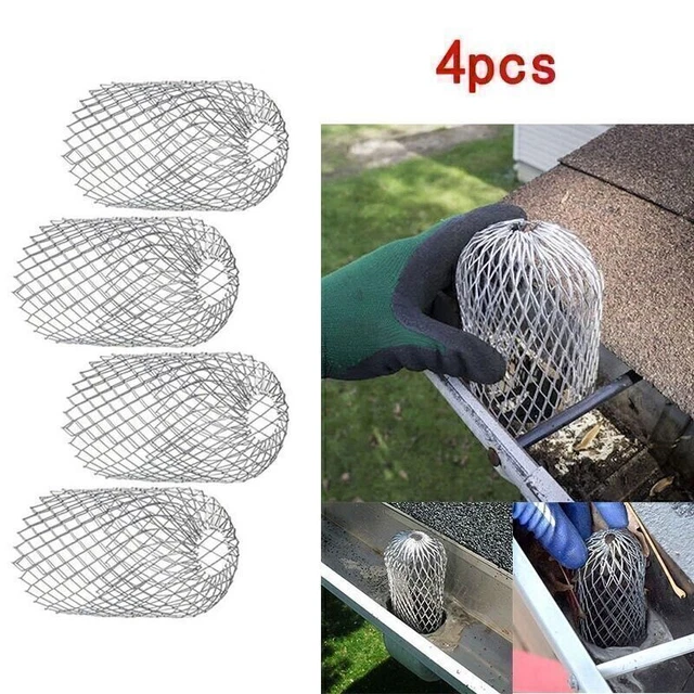 4 Protezioni Per Grondaie 63-75mm Zincate - Anti Foglie Per Tubi Di Scarico Rotondi O Quadrati