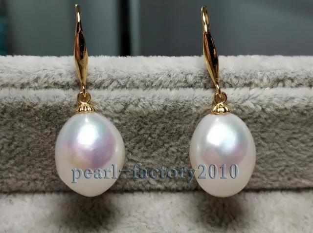 13-12MM south sea white pearl Water drop earrings 14K GOLD AAA