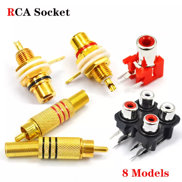 New Gold RCA Phono Female Chassis Insulated Socket Panel Mount Red & Black