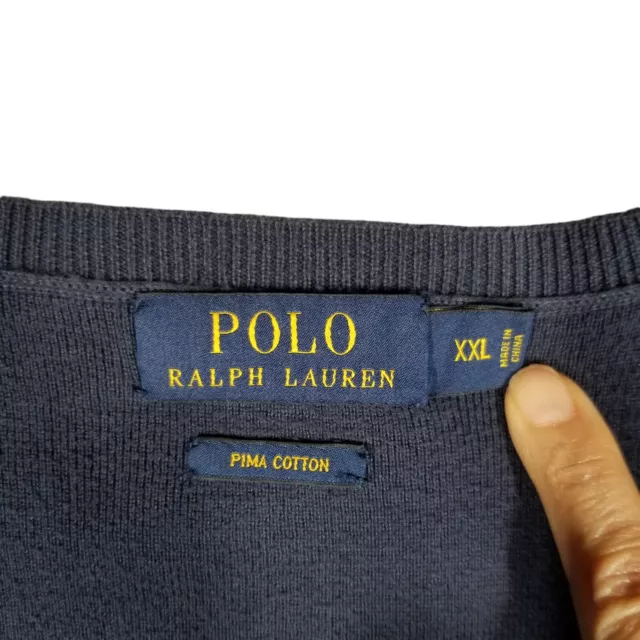 POLO RALPH LAUREN Pima Cotton Sweater Vest 2XL Blue Pullover V-Neck Red ...