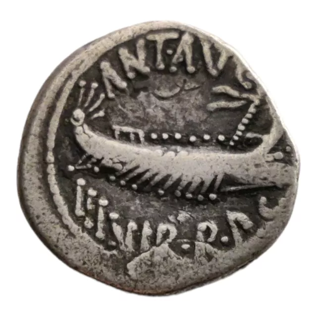 Marc Antony AR Denarius Silver Roman Galley Coin 30 BC Legion 20- Good VF 5Q