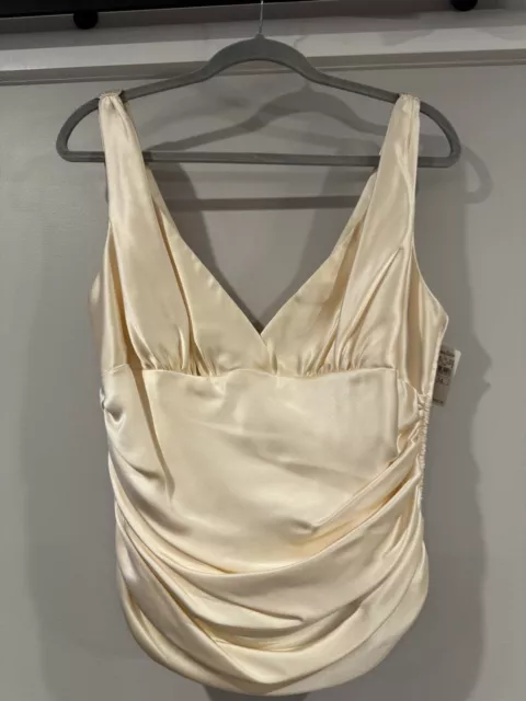 Carmen Marc Valvo 💯 Silk Cocktail  Evening Formal Top Cream Size 14 NWT