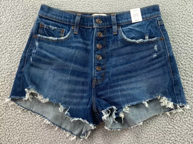 NWT Abercrombie & Fitch High Rise Mom Blue Jean Cutoff Button Fly Shorts Size 28