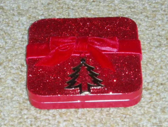 Red Glitter Gift Card Holder / Tin with Velvet Ribbon Bow & Ornament Attached