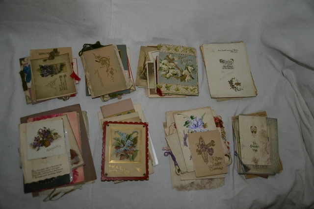 ANTIQUE GREETINGS CARDS JOBLOT. 83 Appx. Christmas, Birthday, Remembrance etc.