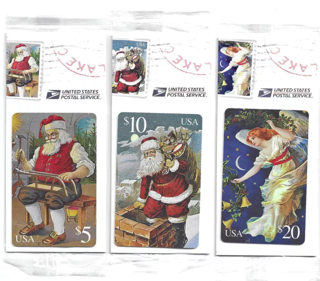 Santa Claus Christmas Phone Cards 3 Assorted 1995 USPS