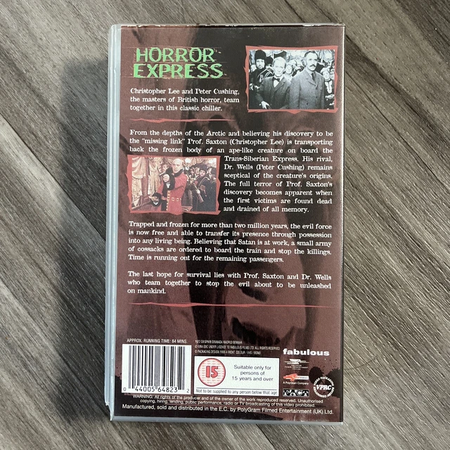 Horror Express Box HORROR EXPRESS VHS Cassette Tape Colour 15 1994 Christopher Lee Cushing ...