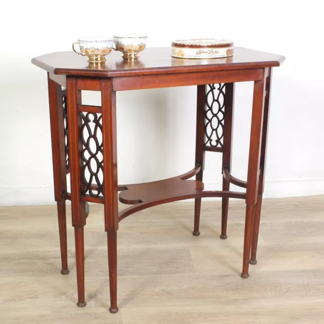 Tavolino tavolo antico da salotto soggiorno in legno ottagonale inglese  ' 800