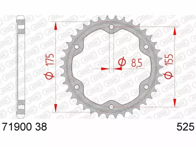 Couronne AFAM 38 dents acier standard pas 525 type 71900 ( Sports motorisés ) -