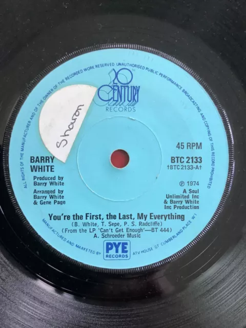 Barry White Youre My First My Last My Everything 7” Vinyl Vg 1974