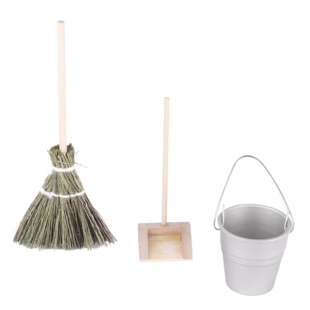 Dollhouse Broom Bucket Dustpan Miniature Housework Cleaning Tools Pretend P Z01