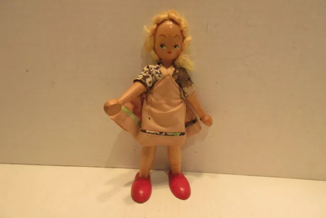 Vintage Wooden Poland Peg Doll of Femalel