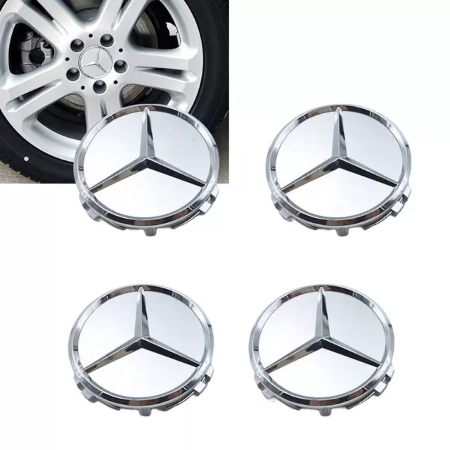 Für 4x MERCEDES BENZ Nabendeckel 75mm Nabenkappen Felgenkappen Silber Matt NEU.