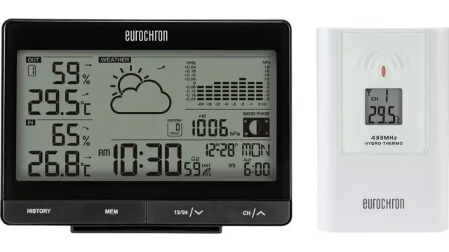 Eurochron Funk Wetterstation Außensensor Hygrometer Thermometer Barometer Uhr