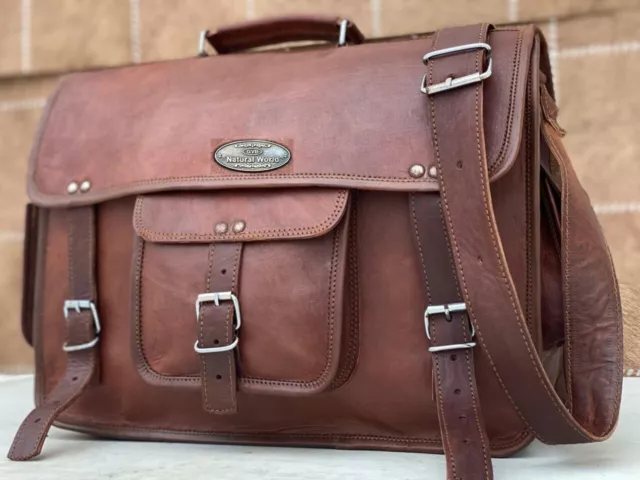 Men's Messenger Shoulder Laptop Bag Briefcase Leather Bag 15 Inch Crossbody Bag