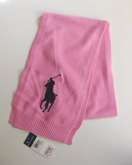 NWT Ralph Lauren Kids Girls Big Pony Wool Blended Scarves Pink 7-16