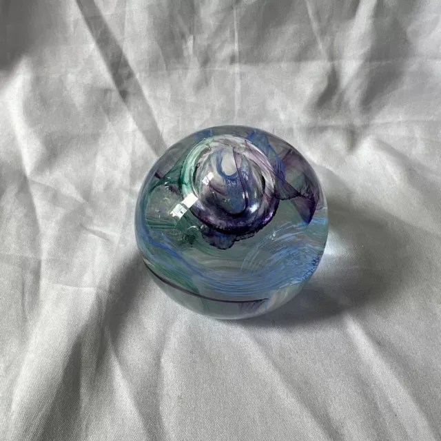 Caithness Moon Crystal Glass Paperweight - Purple, Blue & Green Swirls 210 Grams