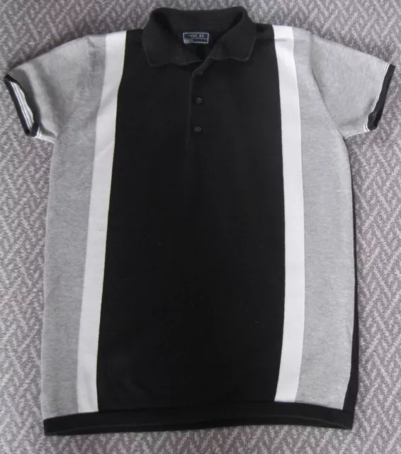 Boys fine knit Polo Shirt in Black/white/grey by Next, age 13 years