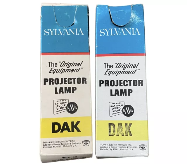 Lote de 2 lámparas proyector de colección nuevas en caja de lote antiguo Sylvania DAK azul superior 500 W 120 V 25 HRS