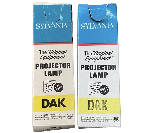 Lote de 2 lámparas proyector de colección nuevas en caja de lote antiguo Sylvania DAK azul superior 500 W 120 V 25 HRS