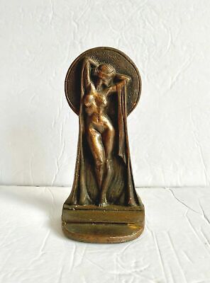 Antique Cast Bronze Art Nouveau Deco Lady Figurine Bookend Figure Statue Decor