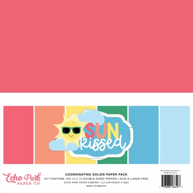 Cartón sólido de doble cara Echo Park 12""X12"" 6/paquete besado al sol, 6 colores SK31201