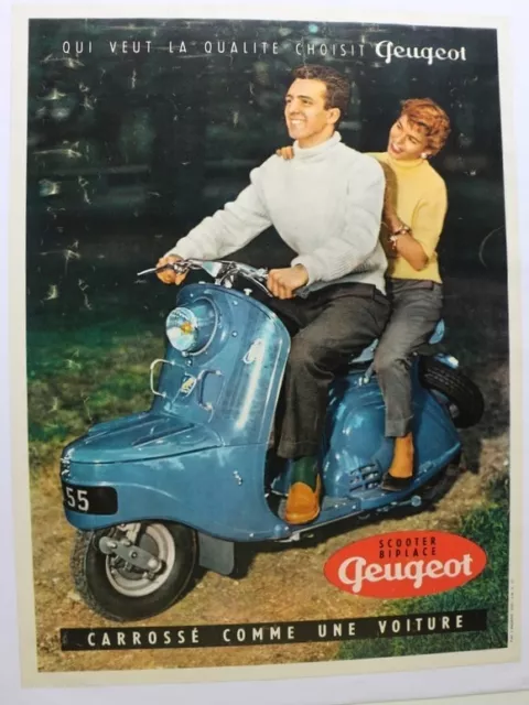 AFFICHE ORIGINALE 1955  PEUGEOT SCOOTER BIPLACE DRAEGER entoilée