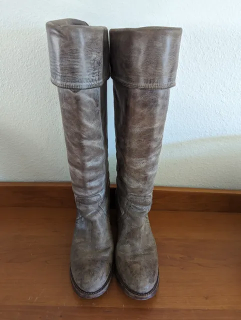 Frye Jane Women Riding Tall Cuff Knee High Taupe Leather Boots size 7.5B