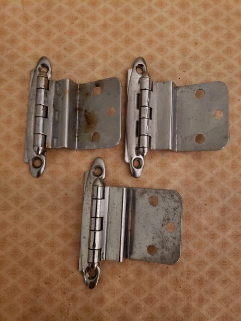 Lot of 3 Vintage Chrome Cabinet Door Hinges 50's 60's 3/8" Off Set Step Down