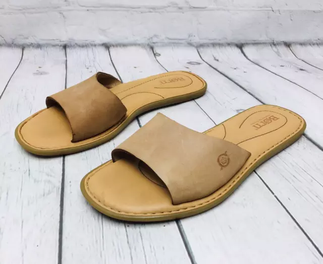 Born Women's Tidore Tan Brown Leather Slide Sandal Flat Flip Flop Size 7 M