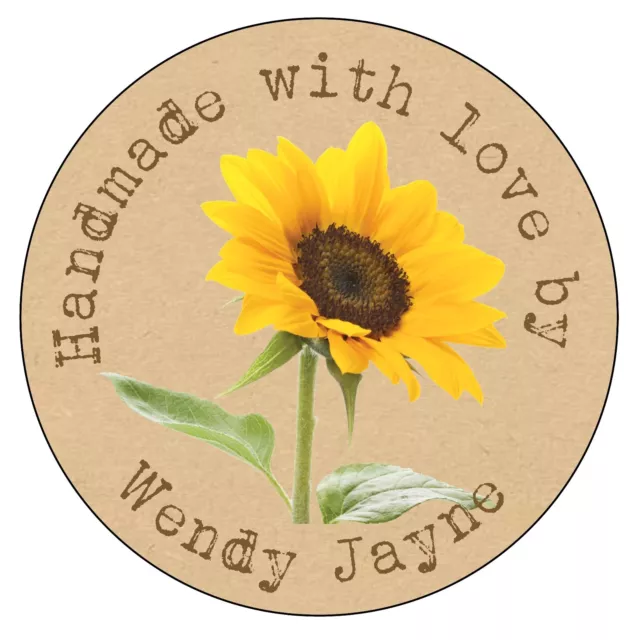 HANDMADE Personalised Sunflower Shabby Brown Kraft Effect Favour Stickers 1182