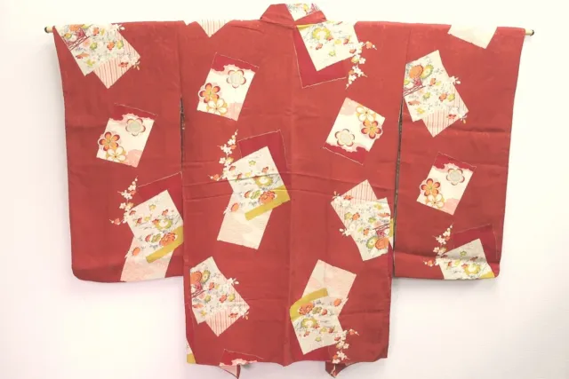 8300C2 Silk Vintage Japanese Kimono Haori Jacket Plum blossom Peony Kinsha