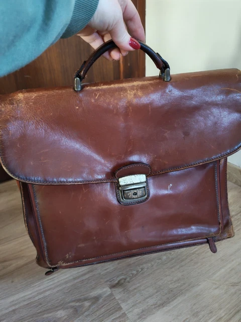 Cartable Vintage En Cuir Noir - Serviette Ancienne école/bureau - Poignées Cuir - Occasion