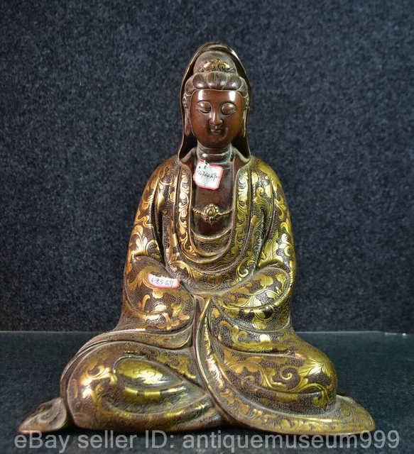 12.4" Old Chinese Purple Bronze Gilt Buddhism Kwan yin Guan Yin Goddess Statue