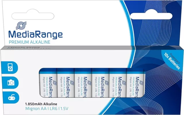 10 Mediarange 1.5V ALKALINE LR06 BATTERIES AA MN1500 LONG EXPIRY MRBAT105