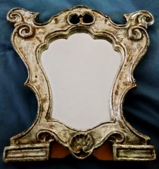 Vintage Mirror Italian Venetian Florentine Silver Gilded Wood / Papier Mache 2