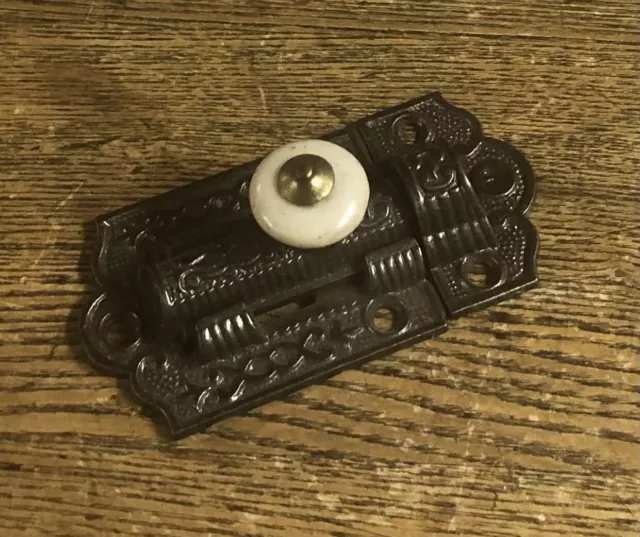 Antique Fancy Cupboard Latch With Porcelain & Brass Top, c1880’s
