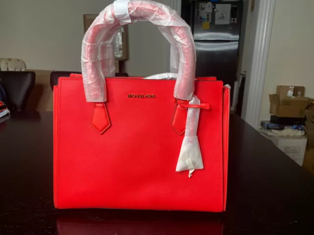Michael kors hope medium messenger satchel bag coral reef pink leather