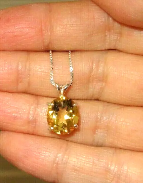 CITRINE NECKLACE BRIGHT YELLOW BIG 4CT. EARTHMINED 12x10MM GEM!US MADE PENDANT