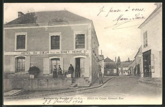 CPA Authon-du-Perche, Hotel du Coeur et Grande Rue 1904